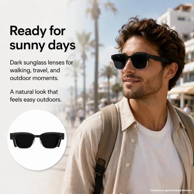 Alt view image 4 of 6 - AI Smart Camera Glasses with Sunglass Lenses, 8MP Hands-Free POV Photo & Video Recording, Object Recognition & Translation, Open-Ear Bluetooth Audio & Calls, IP65 for Outdoor Daily Wear