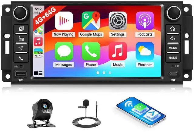 Main image of 4+64G Android Car Stereo Radio for Jeep Wrangler JK 2007-2018 Dodge RAM 1500 2009-2012 with Wireless CarPlay Android Auto Backup Camera 7 Inch Touchscreen GPS Bluetooth FM WiFi EQ SWC USB Type-C