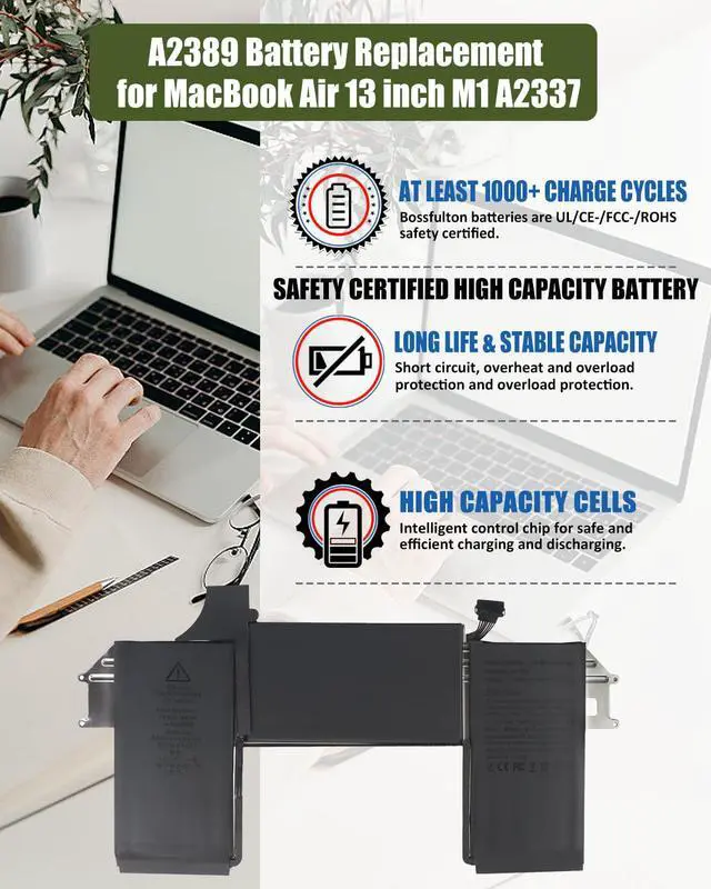 Alt view image 2 of 6 - A2337 Battery Replacement, A2389 Battery for MacBook Air 13 Inch A2337 Year 2020, Model A2389 EMC 3598 MGN63LL/A MGN73LL/A 4800mAh 55Wh