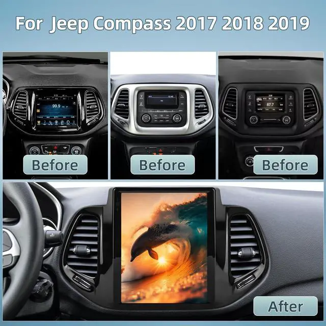Alt view image 2 of 6 - 9.7 Inch Car Stereo for Jeep Compass 2017 2018 2019, 2+64G Android Touchscreen Radio with Wireless Carplay & Android Auto/WiFi/HiFi/GPS Navigation/Mirror Link/SWC, AHD Backup Camera