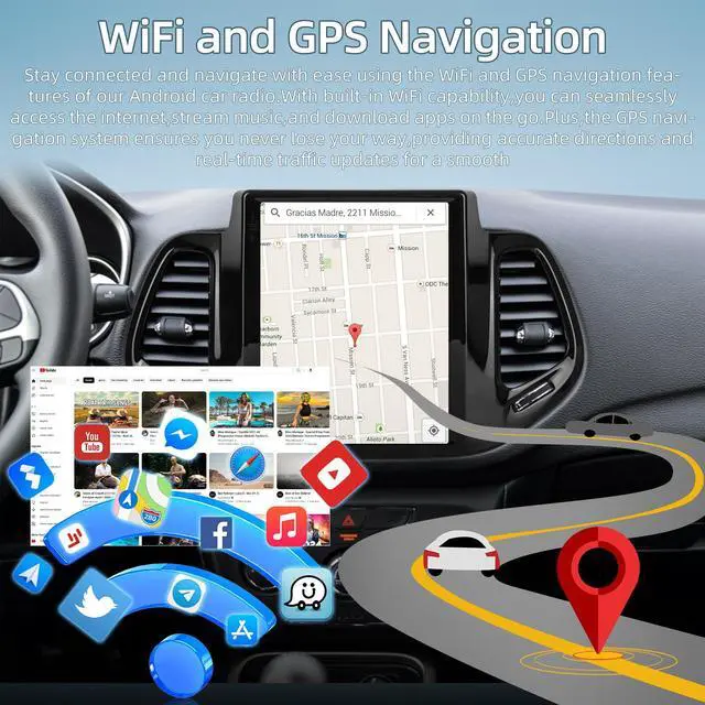 Alt view image 5 of 6 - 9.7 Inch Car Stereo for Jeep Compass 2017 2018 2019, 2+64G Android Touchscreen Radio with Wireless Carplay & Android Auto/WiFi/HiFi/GPS Navigation/Mirror Link/SWC, AHD Backup Camera