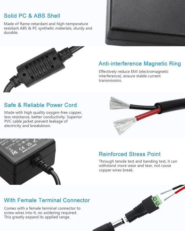 Alt view image 4 of 6 - 12V 3A Power Supply DC 12 Volt 3A 36W AC/DC Power Adapter 100~240V AC to DC 12V Converter LED Driver Transformer 5.5mmx2.5mm for LED Strip Light CCTV Cameras System Printer,10-Pack