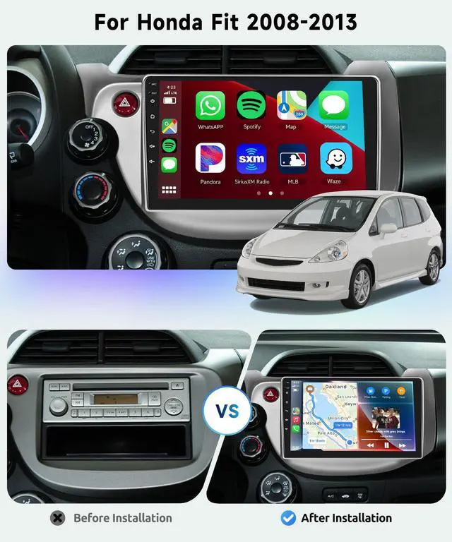 Alt view image 2 of 6 - 8 CORE 6G+128G Car Radio for Honda Fit 2008-2013 with Wireless CarPlay/Android Auto, 10.1 1280 * 720P IPS Touch Screen Stereo Android 13 GPS WiFi Bluetooth DSP SWC + HD Backup Camera