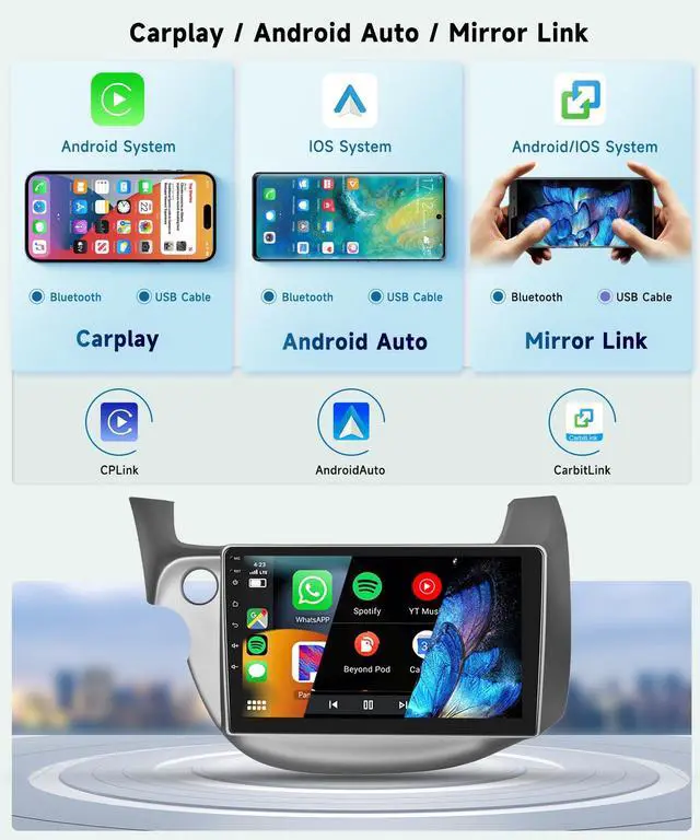 Alt view image 3 of 6 - 8 CORE 6G+128G Car Radio for Honda Fit 2008-2013 with Wireless CarPlay/Android Auto, 10.1 1280 * 720P IPS Touch Screen Stereo Android 13 GPS WiFi Bluetooth DSP SWC + HD Backup Camera