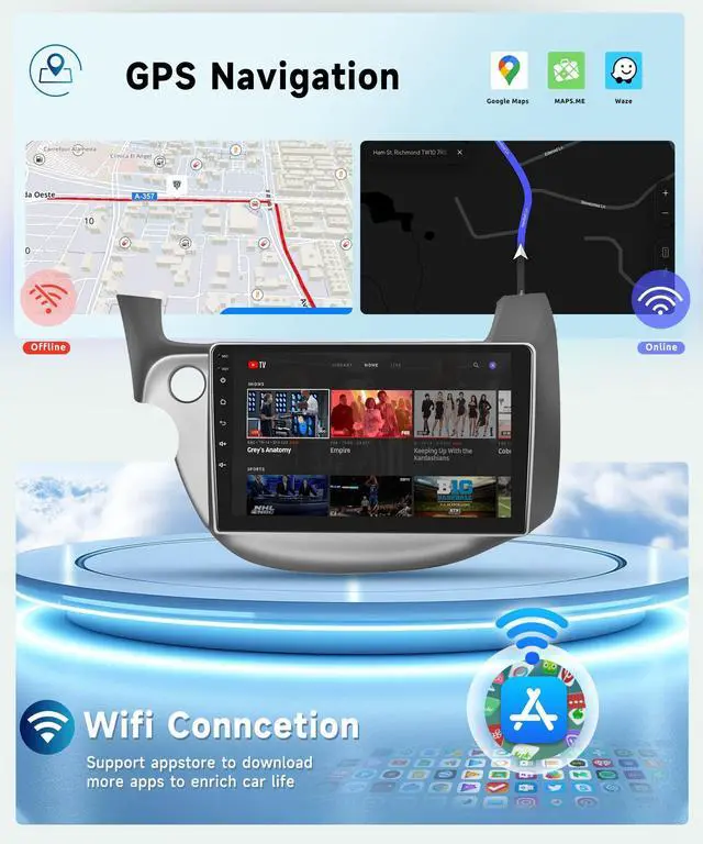 Alt view image 4 of 6 - 8 CORE 6G+128G Car Radio for Honda Fit 2008-2013 with Wireless CarPlay/Android Auto, 10.1 1280 * 720P IPS Touch Screen Stereo Android 13 GPS WiFi Bluetooth DSP SWC + HD Backup Camera