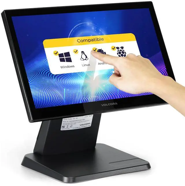 Main image of 15.6" Black LED Touch Screen Monitor with Metal Stand - Backlit 1366 * 768 with VGA HDMI Connection for Small Business, Restaurant, Office - No Driver Required (Not Compatible with macOS/iOS)