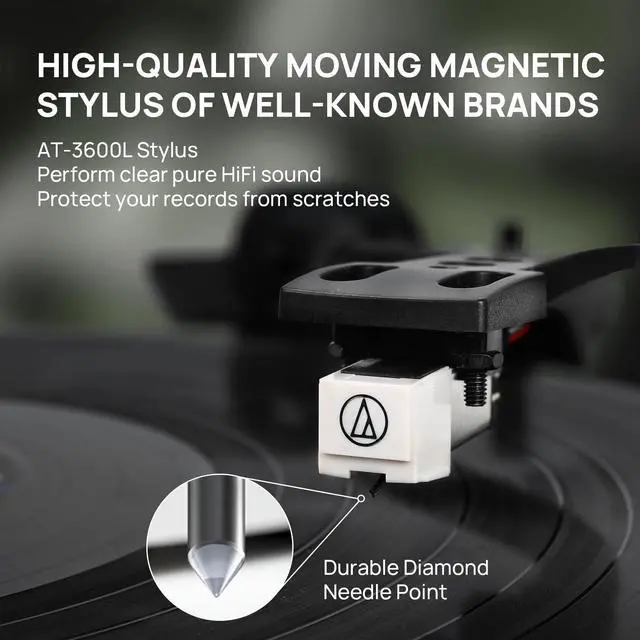 Alt view image 3 of 6 - Turntable Record Player with Built-in Speakers, Vinyl Record Player Support Bluetooth Playback Auto Stop 33&45 RPM Speed RCA Line Out AUX in All-in-one Belt-Drive Turntable for Vinyl Records Green