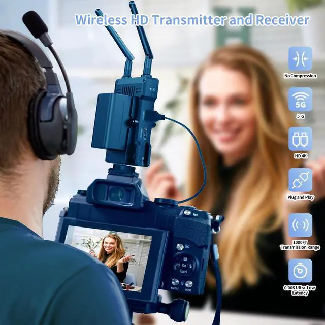 Alt view image 2 of 6 - Wireless HD Transmitter and Receiver 4K 1080P, Wireless Video Transmission System with Loop Out,1000FT Los Range,0.06s Delay,for Streaming from DSLR,Laptop,Setop Box to TV/Projector JM300PRO