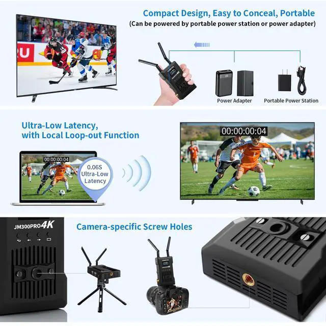 Alt view image 5 of 6 - Wireless HD Transmitter and Receiver 4K 1080P, Wireless Video Transmission System with Loop Out,1000FT Los Range,0.06s Delay,for Streaming from DSLR,Laptop,Setop Box to TV/Projector JM300PRO