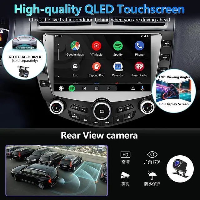 Alt view image 2 of 6 - (4G+64G) Compatible with Honda Accord 7 Models from 2003 to 2007, Android 12 car Audio, 9-inch high-Definition Touch Screen, Audio Backup Camera Multimedia Host, GPS Navigation Radio Player