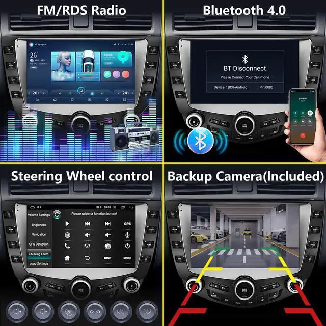 Alt view image 3 of 6 - (4G+64G) Compatible with Honda Accord 7 Models from 2003 to 2007, Android 12 car Audio, 9-inch high-Definition Touch Screen, Audio Backup Camera Multimedia Host, GPS Navigation Radio Player