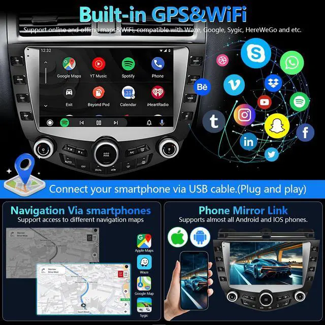 Alt view image 5 of 6 - (4G+64G) Compatible with Honda Accord 7 Models from 2003 to 2007, Android 12 car Audio, 9-inch high-Definition Touch Screen, Audio Backup Camera Multimedia Host, GPS Navigation Radio Player