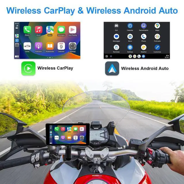 Alt view image 2 of 6 - Premium Motorcycle Dash Cam DVR: Wireless Motorcycle Carplay & Android Auto, TPMS, 1080P HD Dash Cam Front and Rear, 5.5" Touch Screen, Bluetooth, Waterproof, 128GB TF Card, Siri & Google Voice