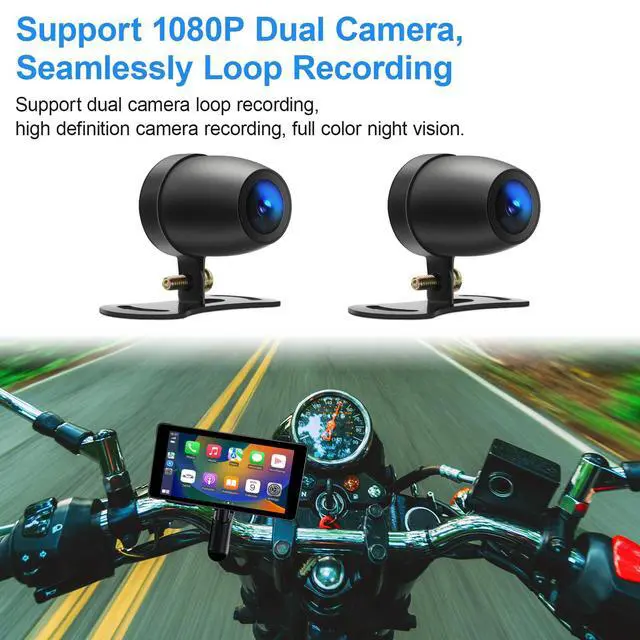 Alt view image 3 of 6 - Premium Motorcycle Dash Cam DVR: Wireless Motorcycle Carplay & Android Auto, TPMS, 1080P HD Dash Cam Front and Rear, 5.5" Touch Screen, Bluetooth, Waterproof, 128GB TF Card, Siri & Google Voice