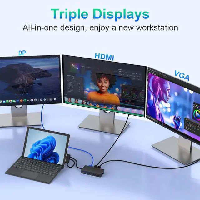 Alt view image 2 of 6 - Surface Thunderbolt 4 Dock Triple Displays, 11 in 1 Surface USB4 Dock Docking Station with 4K HDMI+DP+VGA for Surface Pro 12/11/10/9/8/X/7+/7, Laptop 7/6/5/4/3, Laptop Studio 2/1, Go 4/3/2/1