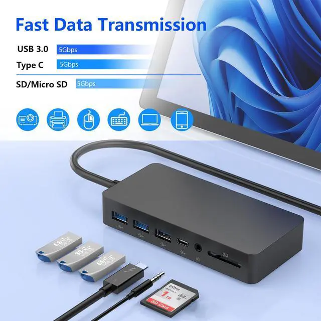 Alt view image 6 of 6 - Surface Thunderbolt 4 Dock Triple Displays, 11 in 1 Surface USB4 Dock Docking Station with 4K HDMI+DP+VGA for Surface Pro 12/11/10/9/8/X/7+/7, Laptop 7/6/5/4/3, Laptop Studio 2/1, Go 4/3/2/1