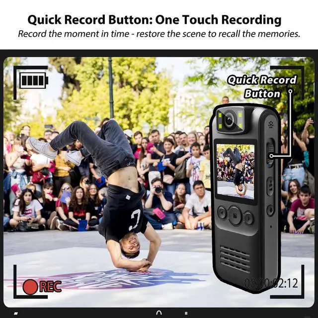 Alt view image 3 of 6 - 4K 128GB Body Camera, Audio and Video Recording, with Magnetic Back Clip&Bike Mount, 180°Rotating Lens, Wearable Portable Bodycam for Outdoor/Sports/Security/Police