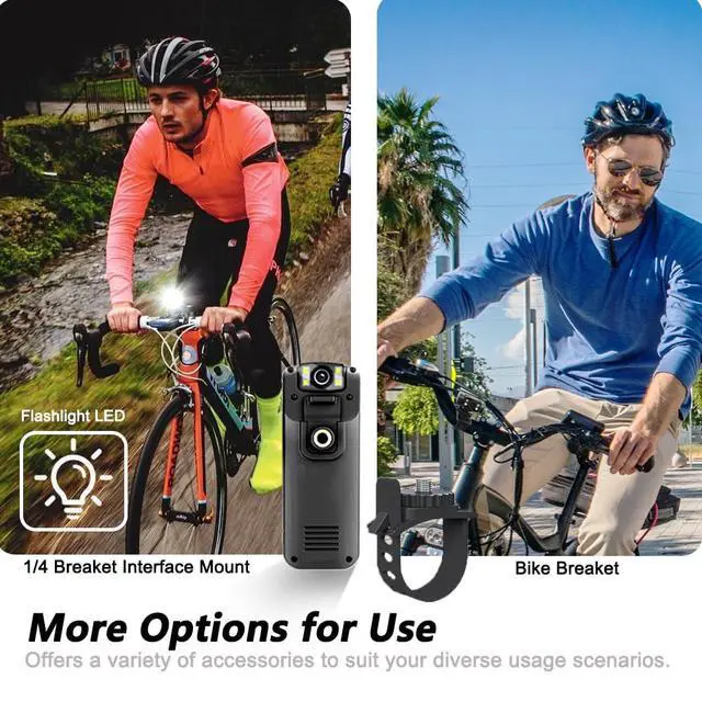 Alt view image 4 of 6 - 4K 128GB Body Camera, Audio and Video Recording, with Magnetic Back Clip&Bike Mount, 180°Rotating Lens, Wearable Portable Bodycam for Outdoor/Sports/Security/Police