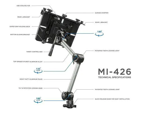 Alt view image 5 of 6 - Laptop Vehicle Mount, No-Drill Computer Seat Mount, Full Motion Adjustable Design for Auto, Truck, Car, Van Use