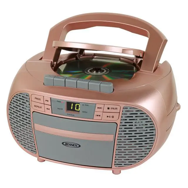 Alt view image 2 of 5 - CD-550BT-RG Portable Stereo Bluetooth CD Cassette Recorder with AM/FM Radio Compact Bluetooth-Enabled Radio Player with Handle Rose Gold