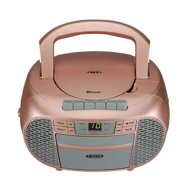 Alt view image 3 of 5 - CD-550BT-RG Portable Stereo Bluetooth CD Cassette Recorder with AM/FM Radio Compact Bluetooth-Enabled Radio Player with Handle Rose Gold