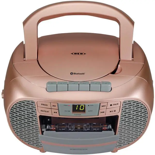 Alt view image 4 of 5 - CD-550BT-RG Portable Stereo Bluetooth CD Cassette Recorder with AM/FM Radio Compact Bluetooth-Enabled Radio Player with Handle Rose Gold