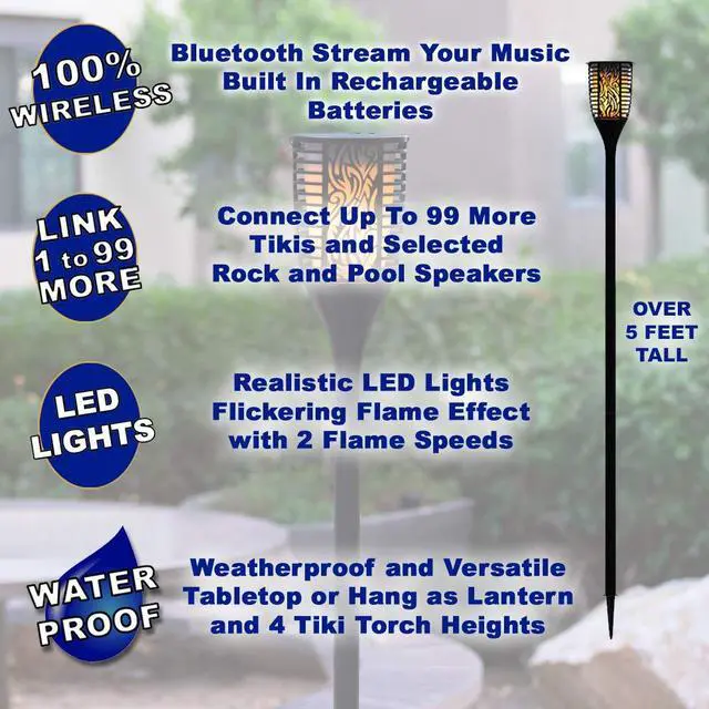 Alt view image 3 of 6 - TT100 Fully Wireless 240 Watt Rechargeable Battery Bluetooth Tiki Torch Speaker 4 Pack Lanterns Link Up to 99 Speakers Wirelessly