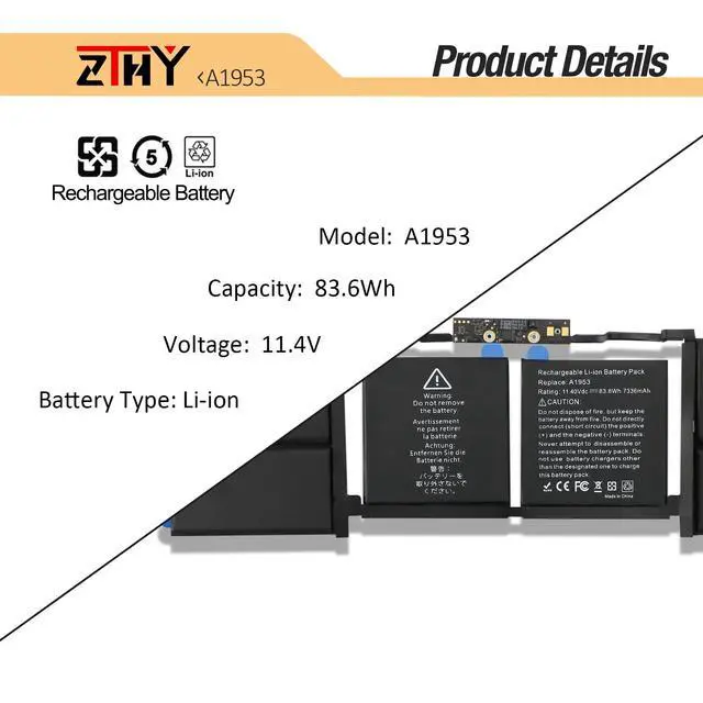 Alt view image 2 of 6 - A1990 A1953 Laptop Battery for MacBook Pro 15" Touch Bar A1990 EMC 3215 3359 BTO CTO Mid 2018 2019 MV902LL/A MV912LL/A MV922LL/A MV932LL/A MV942LL/A MV952LL/A MV962LL/A MV972LL/A MV902B/A MV912B/A