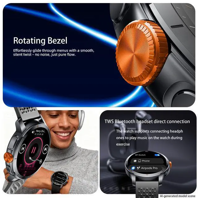 Alt view image 6 of 6 - Rugged Smart Watch for Men with Built-in GPS, 1.6" AMOLED, 5ATM Waterproof Tactical Watch with Altimeter Barometer Compass, Bluetooth Calls, Outdoor Fitness Tracker for Android & iPhone - Black