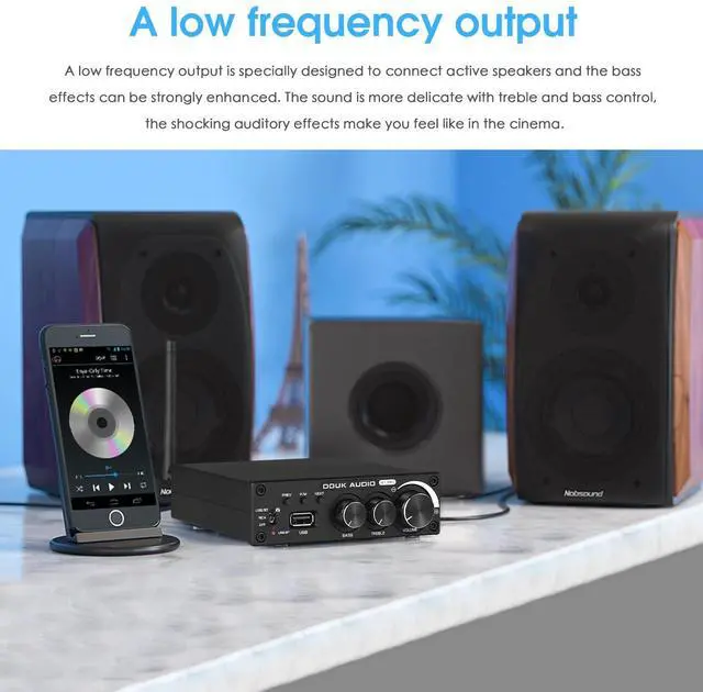 Alt view image 4 of 6 - M1 PRO 320W Bluetooth Power Amplifier, 2 Channel Audio Amp, Wireless Receiver, for Home Stereo Speakers/Active Subwoofer, with Treble & Bass Control/U-Disk Music Player