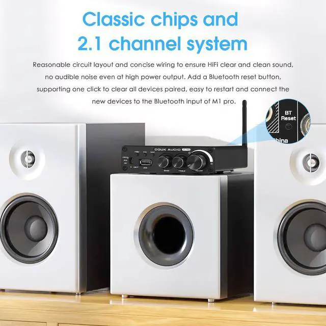 Alt view image 5 of 6 - M1 PRO 320W Bluetooth Power Amplifier, 2 Channel Audio Amp, Wireless Receiver, for Home Stereo Speakers/Active Subwoofer, with Treble & Bass Control/U-Disk Music Player