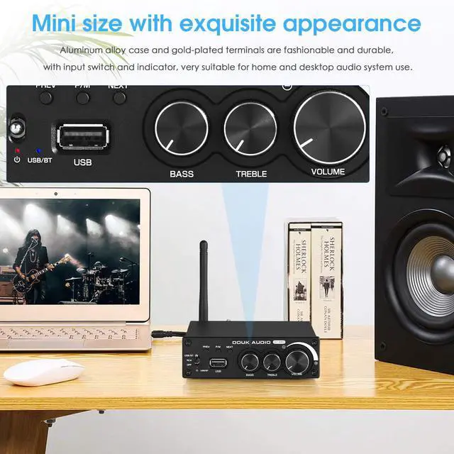 Alt view image 6 of 6 - M1 PRO 320W Bluetooth Power Amplifier, 2 Channel Audio Amp, Wireless Receiver, for Home Stereo Speakers/Active Subwoofer, with Treble & Bass Control/U-Disk Music Player