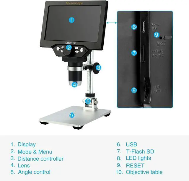 Alt view image 6 of 6 - 7" LCD Digital Microscope 12MP 1-1200X Magnification - Handheld USB Microscope Camera with 32GB TF Card, 8 Adjustable LED Lights & Rechargeable Battery - Portable for Coin/PCB/Insect/Rock