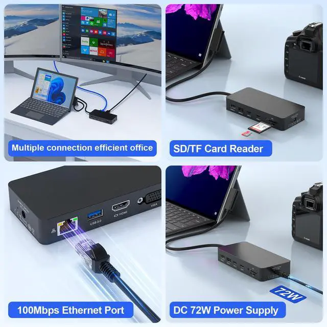 Alt view image 4 of 6 - New MS Surface Dock 2, 11-in-1 Surface Pro Docking Station 4K@60HZ HDMI+VGA, Surface Docking Station for Surface Pro 11/10/9/8/X/7/6/5/4/3, Surface Laptop 6/5/4/3/2/1, Laptop Go 3/2/1, Book