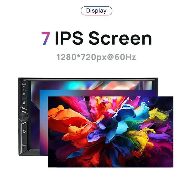 Alt view image 2 of 6 - Double Din Car Stereo, 7" QLED Touchscreen 1280×720, 2GB RAM 64GB ROM, Wireless CarPlay & Android Auto, Android 9 Quad-Core, Built-in GPS, Bluetooth 5.4, 5G WiFi, Backup Camera Support