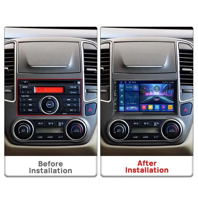 Alt view image 5 of 6 - Double Din Car Stereo, 7" QLED Touchscreen 1280×720, 2GB RAM 64GB ROM, Wireless CarPlay & Android Auto, Android 9 Quad-Core, Built-in GPS, Bluetooth 5.4, 5G WiFi, Backup Camera Support