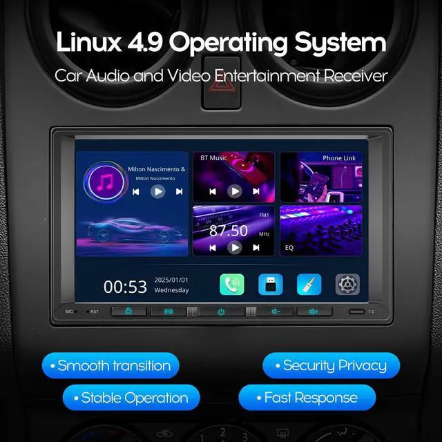 Alt view image 2 of 6 - Linux System 7" Double Din Car Stereo Wireless Apple Carplay Radio Screen for Car Audio Receivers, Bluetooth 5.3 Car Play Android Auto Touchscreen, Backup Camera, SWC, FM/AM