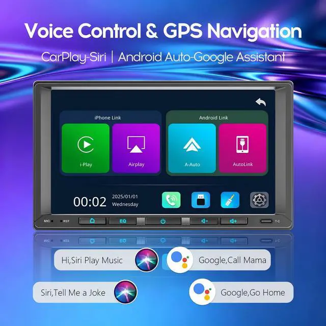 Alt view image 3 of 6 - Linux System 7" Double Din Car Stereo Wireless Apple Carplay Radio Screen for Car Audio Receivers, Bluetooth 5.3 Car Play Android Auto Touchscreen, Backup Camera, SWC, FM/AM