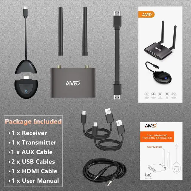 Alt view image 5 of 6 - Wireless HDMI Transmitter and Receiver 4K, USB C to Wireless HDMI, Plug & Play, VGA & HD Dual Screens, Casting 5.8G Video for Laptop, Cable Box, Phone to Monitor/Projector/HDTV, 165FT