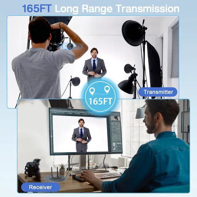 Alt view image 5 of 6 - 4K Wireless HDMI Transmitter and Receiver, Plug & Play, Wireless Multiple TX, VGA & HDMI Dual Screens Casting 5.8G Video for Laptop, Cable Box, DSLR, Phone to Monitor, Projector, TV - 165FT