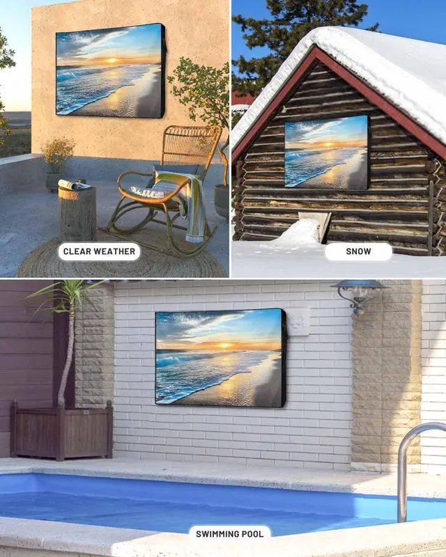 Alt view image 4 of 6 - Summer Sea Beach Sunset Scenery Outdoor TV Cover for Outside Flat Screen Televisions, Blue Sky Ocean Waves Weatherproof TV Screen Protector with Zipper for 70 to 75 Inch Screens