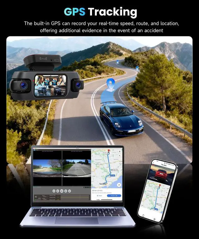 Alt view image 4 of 6 - 4K 360°Dash Cam Front Rear Left Right Inside with WiFi GPS, 4 Channel 4K Ultra HD Dash Camera for Cars Night Vision, G Sensor, 24/7 Parking Mode, Loop Recording+64GB TF Card