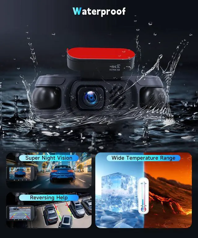 Alt view image 6 of 6 - 4K 360°Dash Cam Front Rear Left Right Inside with WiFi GPS, 4 Channel 4K Ultra HD Dash Camera for Cars Night Vision, G Sensor, 24/7 Parking Mode, Loop Recording+64GB TF Card