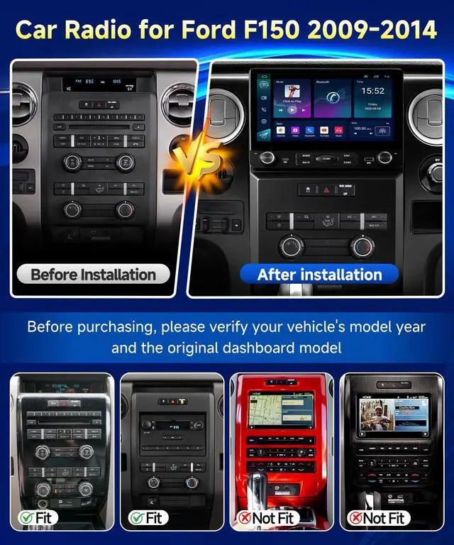 Alt view image 2 of 6 - Car Stereo for Ford F150 2009 to 2012, 10.2 Inch Car Radio Upgrade for F-150 2010 2011 Manual A/C, Android 13 Touch Screen CarPlay/Android Auto Radio with Backup Camera/FM/SWC/DPS (2+32G)