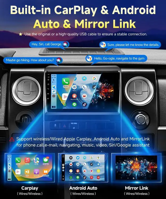 Alt view image 3 of 6 - Car Stereo for Ford F150 2009 to 2012, 10.2 Inch Car Radio Upgrade for F-150 2010 2011 Manual A/C, Android 13 Touch Screen CarPlay/Android Auto Radio with Backup Camera/FM/SWC/DPS (2+32G)