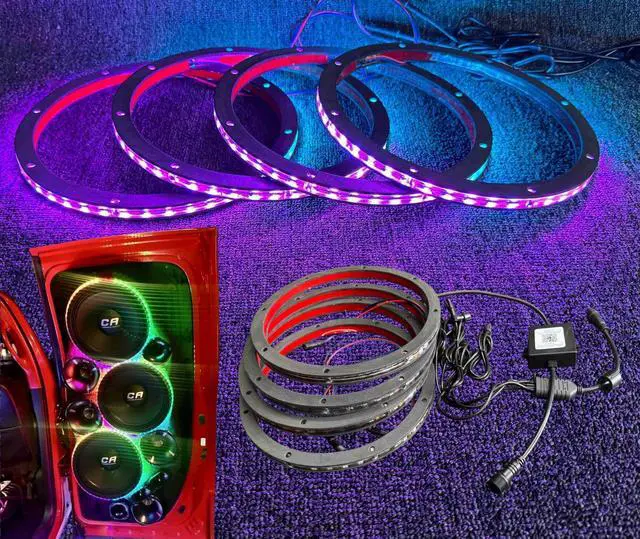 Main image of 4 PCS 6.5" RGB Dream Color Chasing Symphony Addressable LED Speaker Rings - Wireless RF Remote & Bluetooth App Control - Ideal for Coaxial Speakers