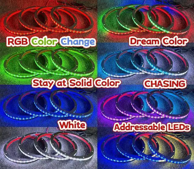 Alt view image 4 of 6 - 4 PCS 6.5" RGB Dream Color Chasing Symphony Addressable LED Speaker Rings - Wireless RF Remote & Bluetooth App Control - Ideal for Coaxial Speakers