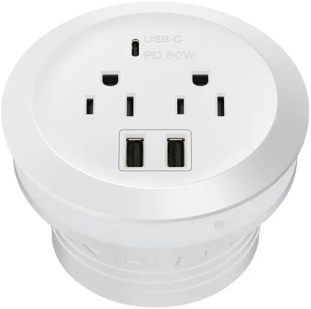 Main image of Desktop Power Grommet With 65W PD Fast Charging USB C, GaN Desk for MacBook, 2 USB-A Ports and Duplex Receptacles, 3" Diameter, TTRP48APD60-W, White