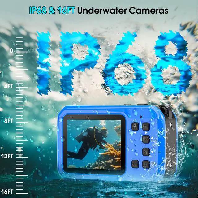 Alt view image 4 of 6 - 4K Underwater Camera, 64MP 16FT Waterproof Digital Camera with 16GB Card, Autofocus Floatable Waterproof Camera with IPS HD Screen, 16X Digital Zoom, Fill Light, for Snorkeling, Surfing, Swimming
