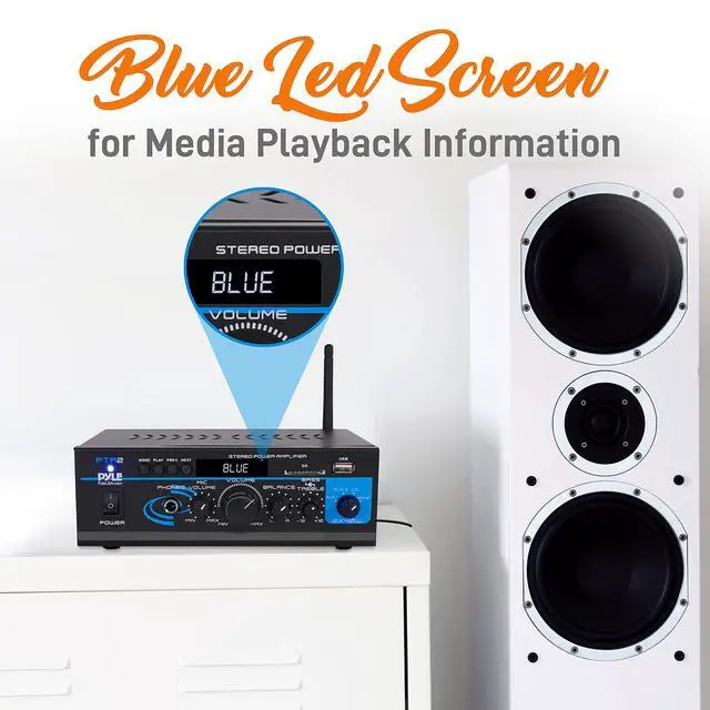 Alt view image 5 of 6 - Home Audio Power Amplifier System - 2X40W Bluetooth Mini Dual Channel Mixer Sound Stereo Receiver Box w/ AUX, Mic Input - For Amplified Speakers, PA, CD Player, Theater via RCA, Studio Use - PTA2
